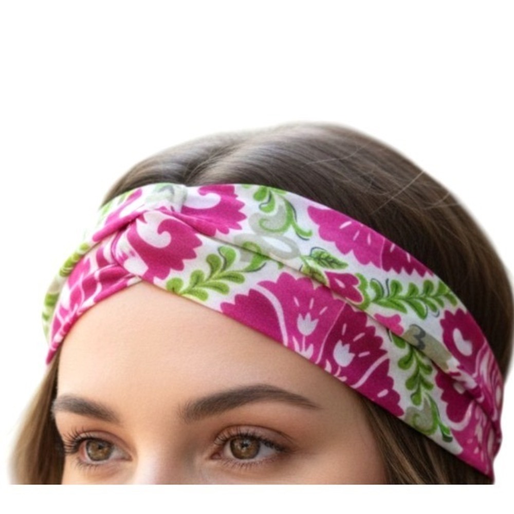 VERA BRADLEY Pink/Green CHIFFON Elastic Band GLENNA JULEP TULIP HEADBAND OS